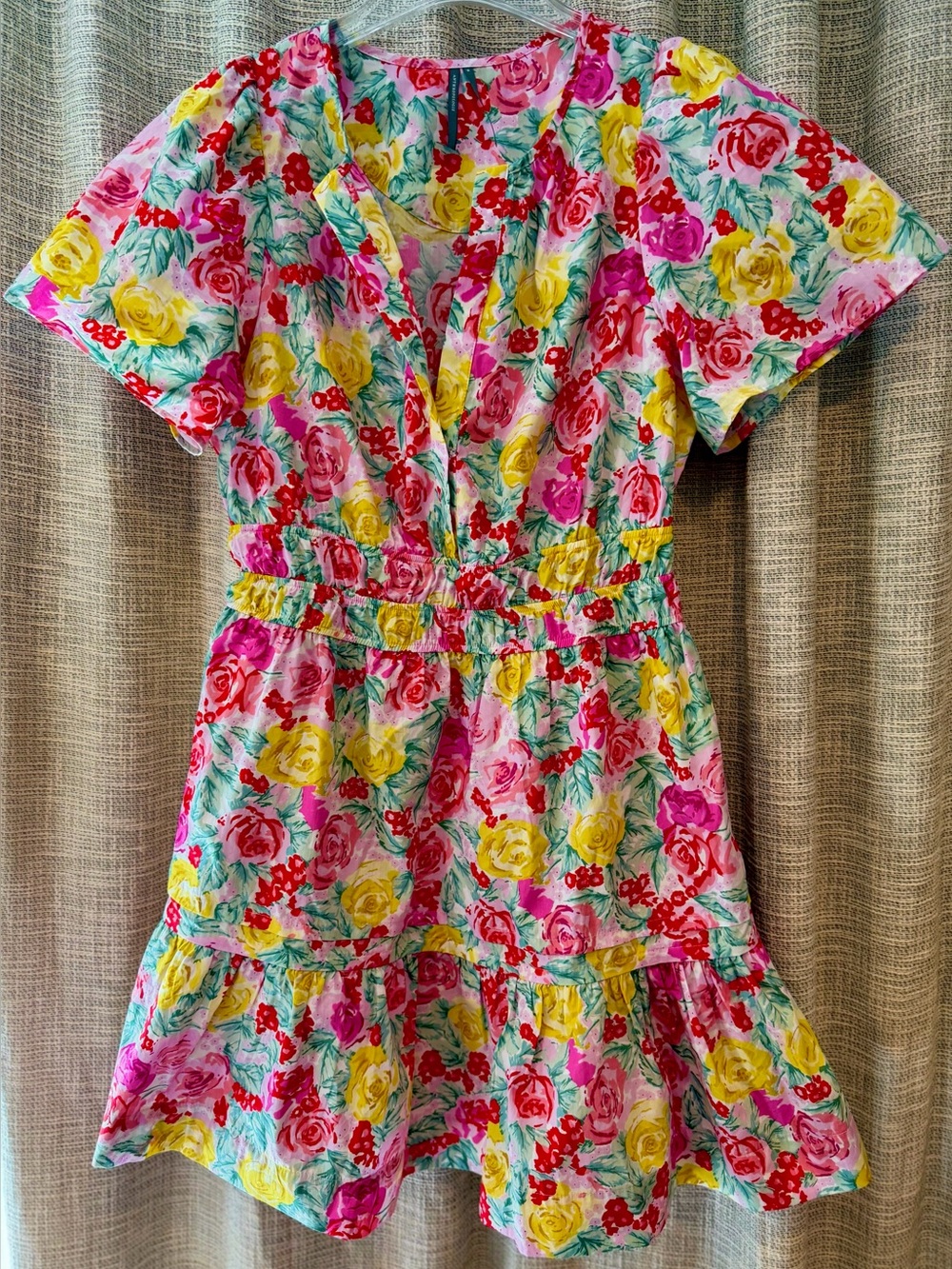 Anthropologie Bright Floral Cotton Mini Dress with Pockets Size M